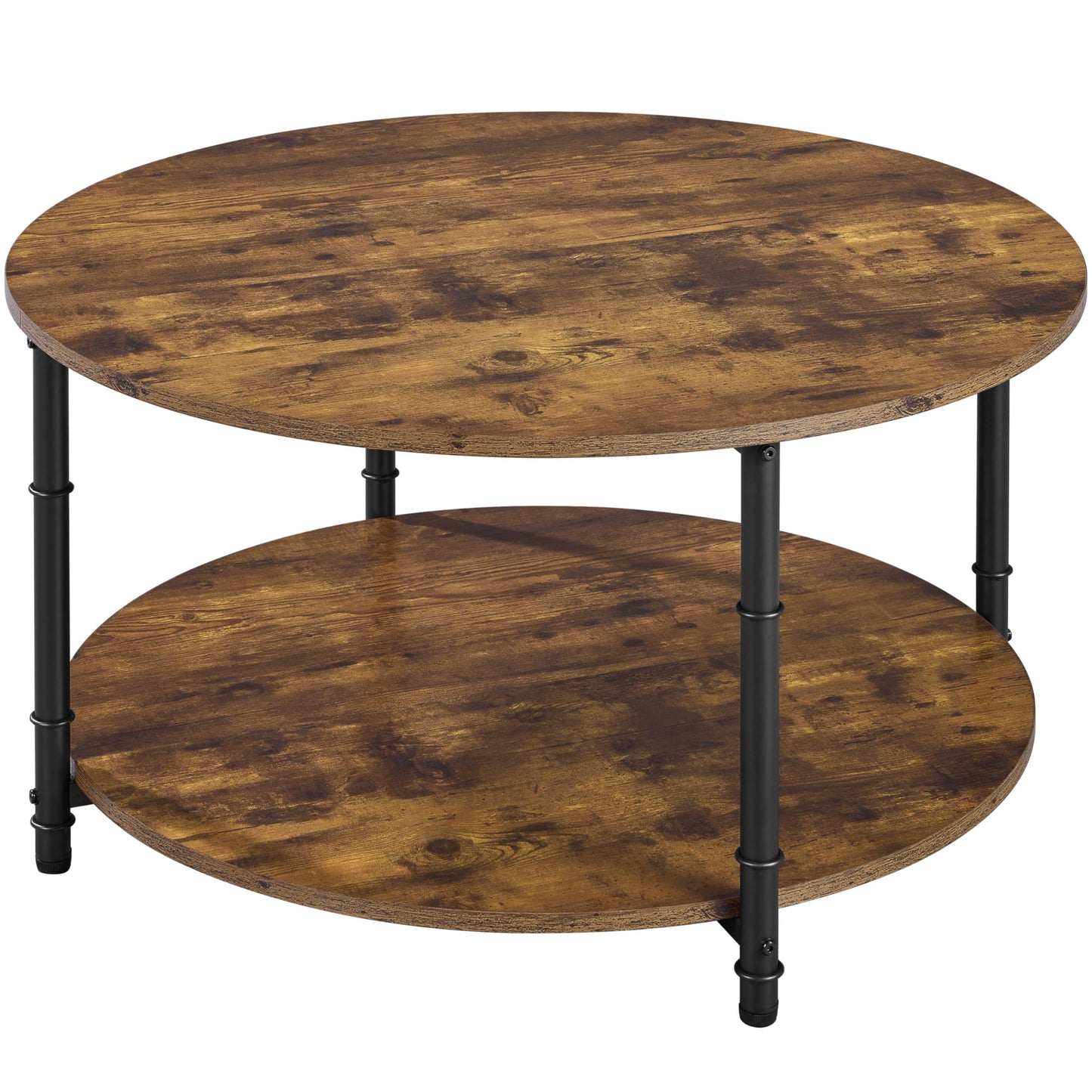Yaheetech Round Coffee Table, 2 Tier Coffee Table with Storage, Modern Center Tables for Living Room, Easy to Assemble, 35.5 x 18 Inches Rustic