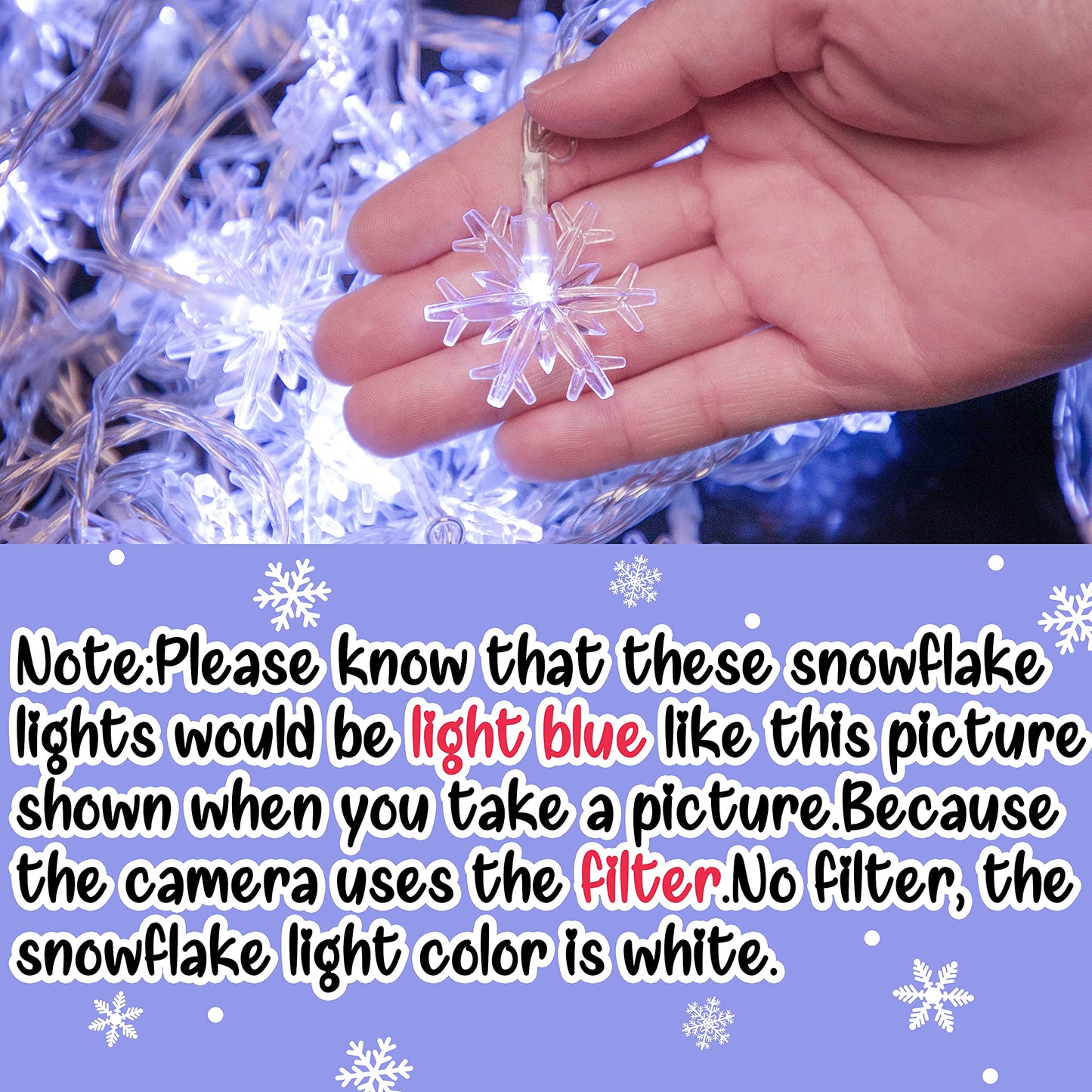 2 Packs 100 LED Christmas Snowflake String Lights Hanging Decorations - Winter Wonderland Lighted Decor for Holiday Xmas Indoor Outdoor Party Supplies (42.6ft,Batteries Not Included)