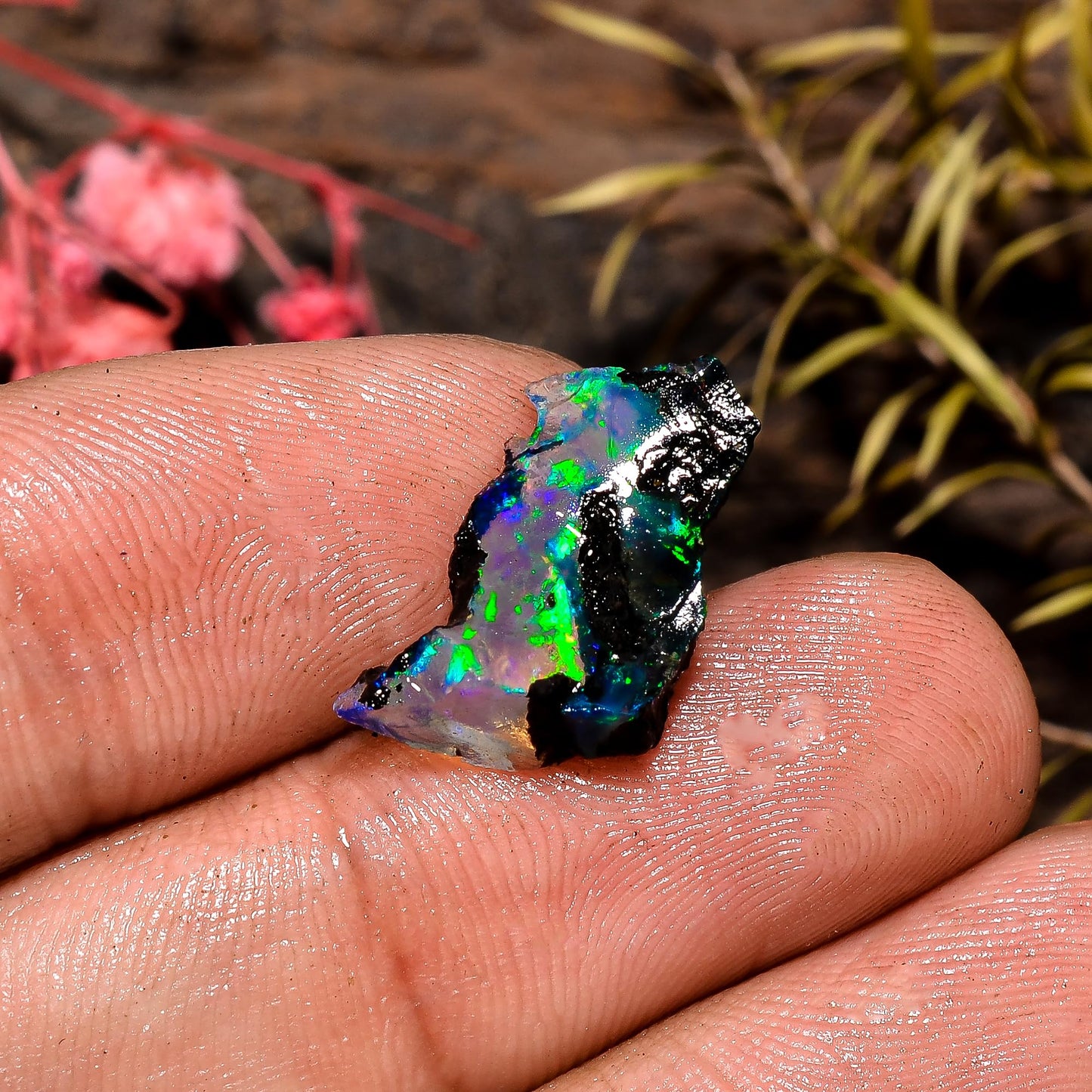 Natural 7.8 Cts AAA Raw Ethiopian Black Opal Rough Gemstones Multi Fire Welo Opal Stones for Tumbling & Jewelry Making Supplies Healing Crystals Gems Rocks Loose Gemstones