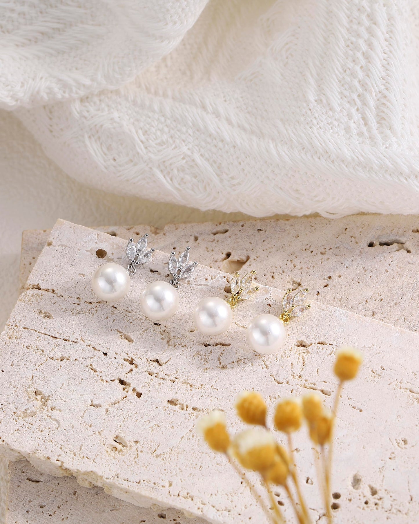 Pearl Earrings for Women, Trendy Silver Diamond Pearl Drop Earrings Bridal Shower Gifts Wedding Gifts for Women