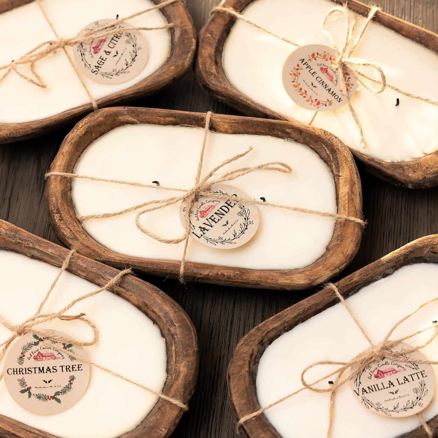 Red Barn Candle Company Wood Dough Bowl Candles | 100% Natural Soy Wax & Essential Oil Infused | Odor Eliminating + Pet Safe | Scented Candle Gifts for Men & Women (Christmas Tree, 3-Wick)