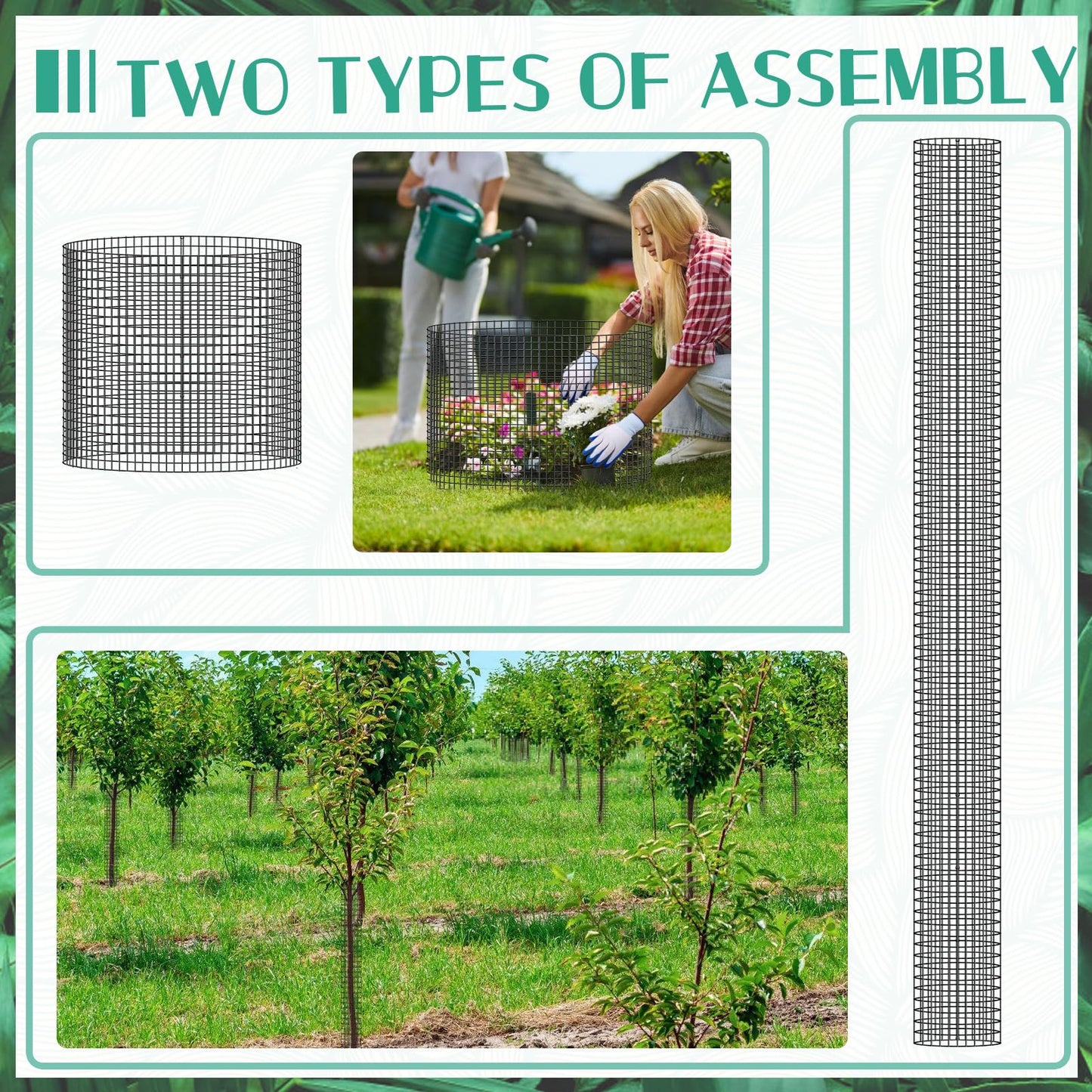 UJG 6PCS 48'' Metal Tree Protectors from Deer, Mesh Tree Bark Protector Guard from Deer, Tree Cages for Deer, Tree Trunk Protector to Protect Bark from Deer Mowers with Zip Ties & Metal Stakes