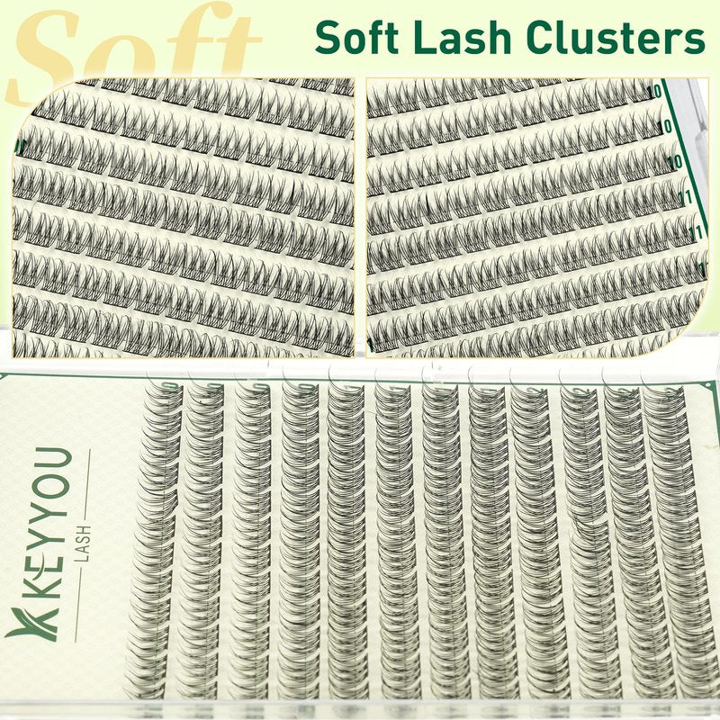 KEYYOULASH Lash Clusters Manga Lash Extension D Curl 144pcs 10-12mm Wispy Eyelash Clusters Natural Volume Eyelash Extensions Individual Lashes DIY at Home(KY10,D-10-12MIX)