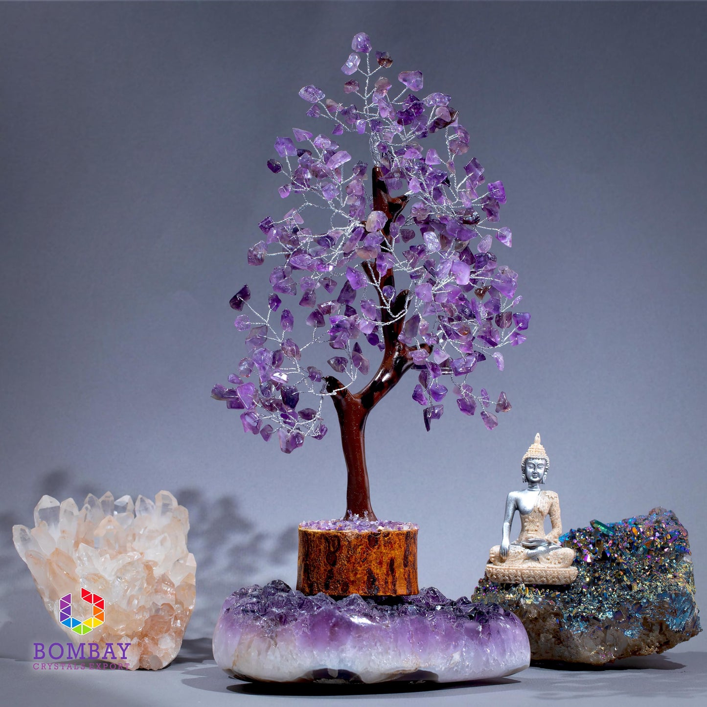 Amethyst Crystal of Life with Silver Wire, Feng Shui Gemstone Bonsai Chakra Tree for Healingof Life Decor, Spiritual Crystal Gifts for Women and Men, Moneyfor Meditation and Reiki