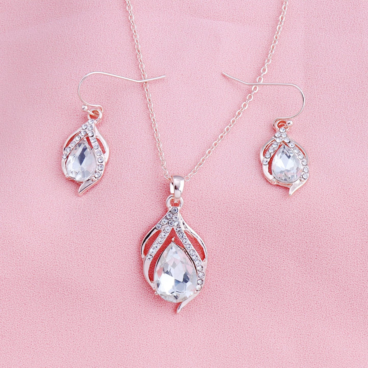 OTTFF Bridesmaid Jewelry Set Gift for Women 6 Sets Rose Gold Plated Pave Rhinestone & Crystal Necklace Earrings Set for Wedding/Engagement/Anniversary