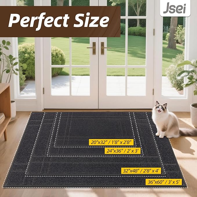 JSEI Entryway Rugs Doormat 20"x32", Non-Slip Dirt Trapper Door Mats Indoor, Washable Absorbent and Stain Resist Welcome Floor Mat for Front Door, Dog Door Mat, Dirty Wet Shoes & Paws, Dark Grey