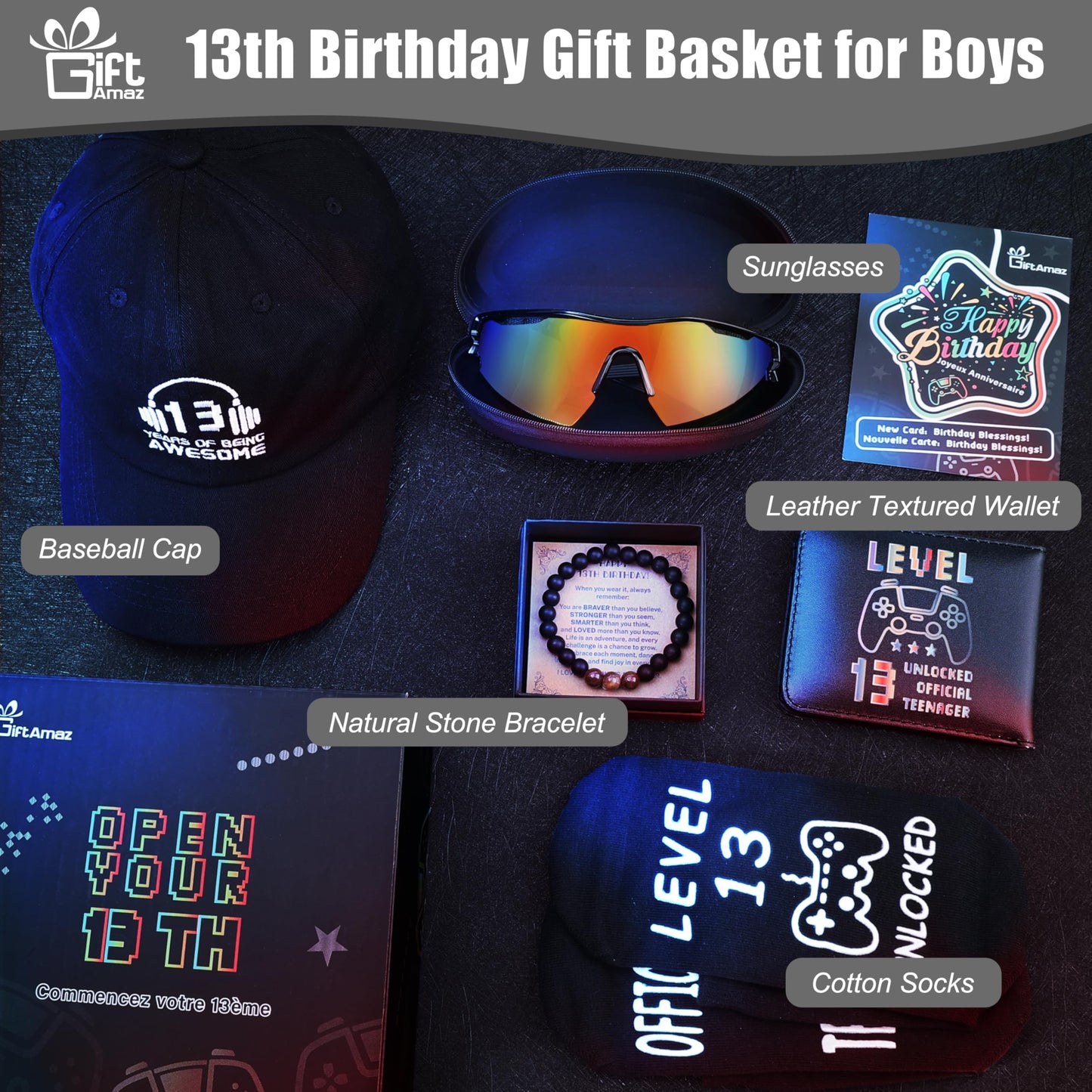 GiftAmaz 13 Year Old Boy Gifts, Happy 13th Birthday Decorations for Boys, Coolest Birthday Gift Ideas, Teenager Gifts for Him, Cool Holiday Graduation Box Gift for Teens Boys Friends, Grandson or Nephew