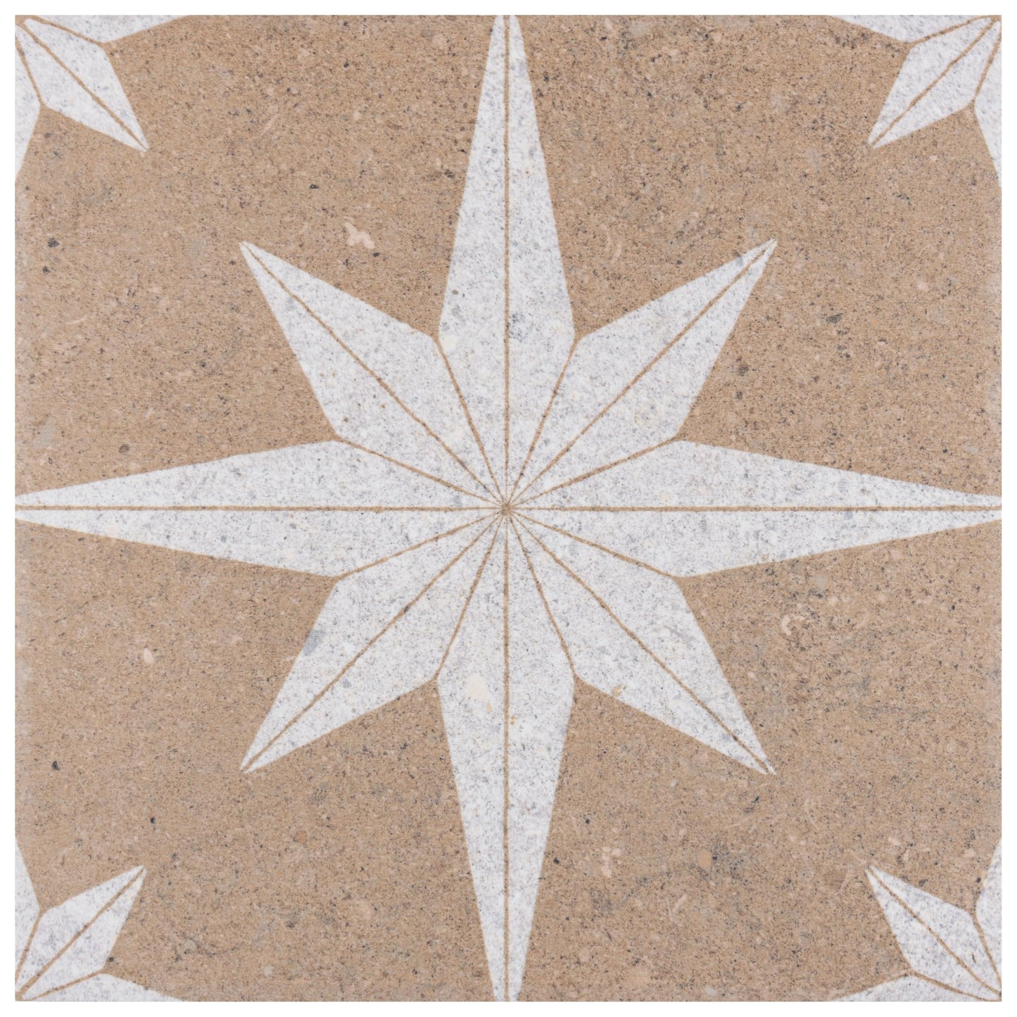 Merola Tile Compass Star Sand Stone 8" x 8" Porcelain Floor and Wall Tile
