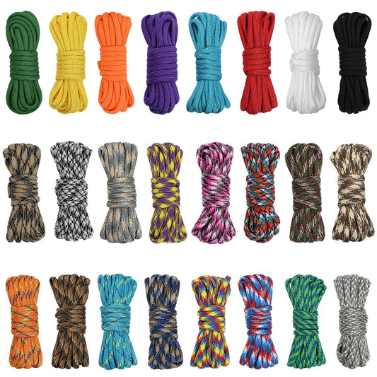 24 Colors Paracord Cord Multifunction Paracord Ropes 550lb Survival Paracord Random Combo Crafting Kit, for Making Lanyard, Bracelet, Dog Collar, Idea for Gift, 10 Feet