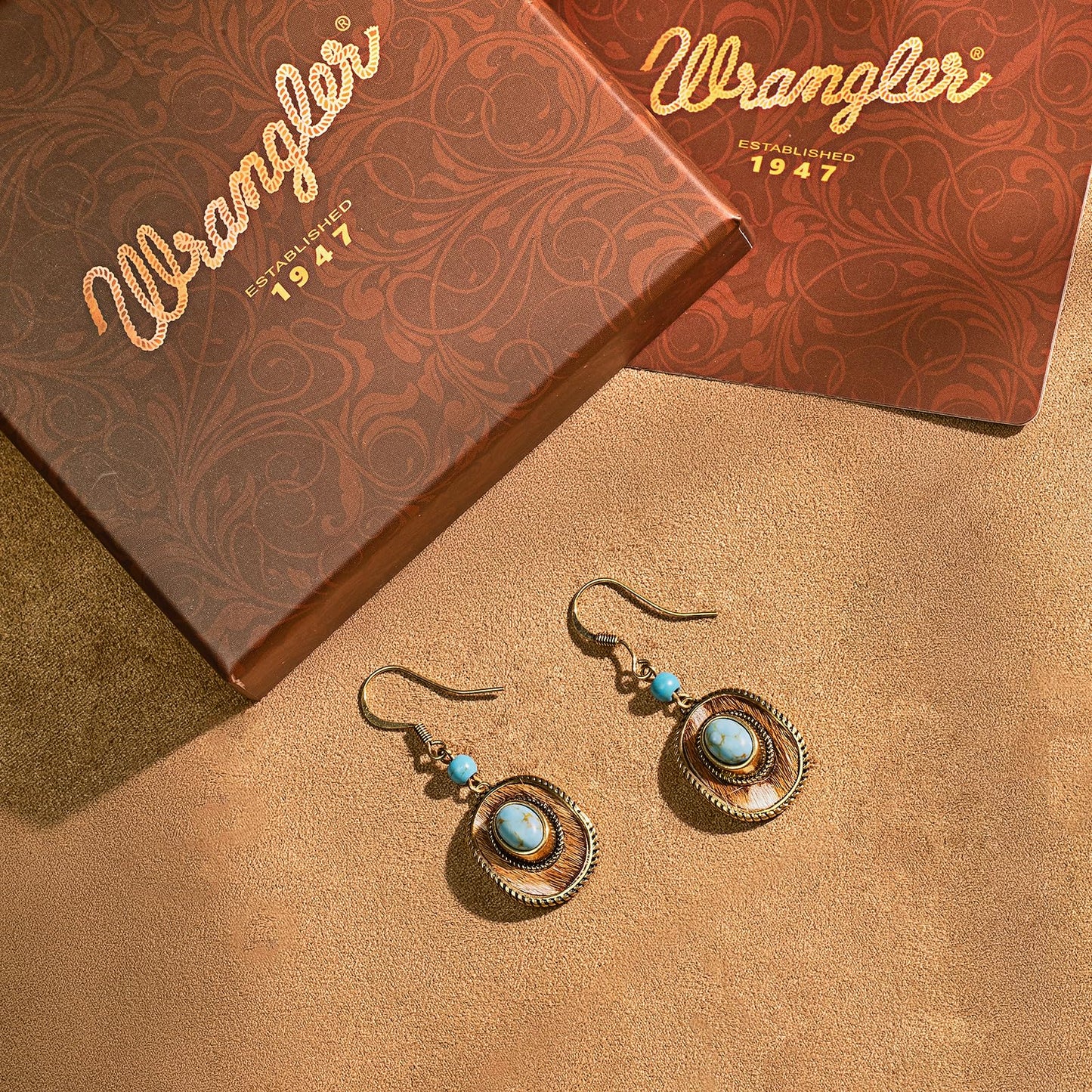 Wrangler Western TearDrop Dangle Earrings for Women Country Statement Genuine Horsehair Turquoise Vintage Cowgirl Cowboy Jewelry (Gold-Turquoise A)