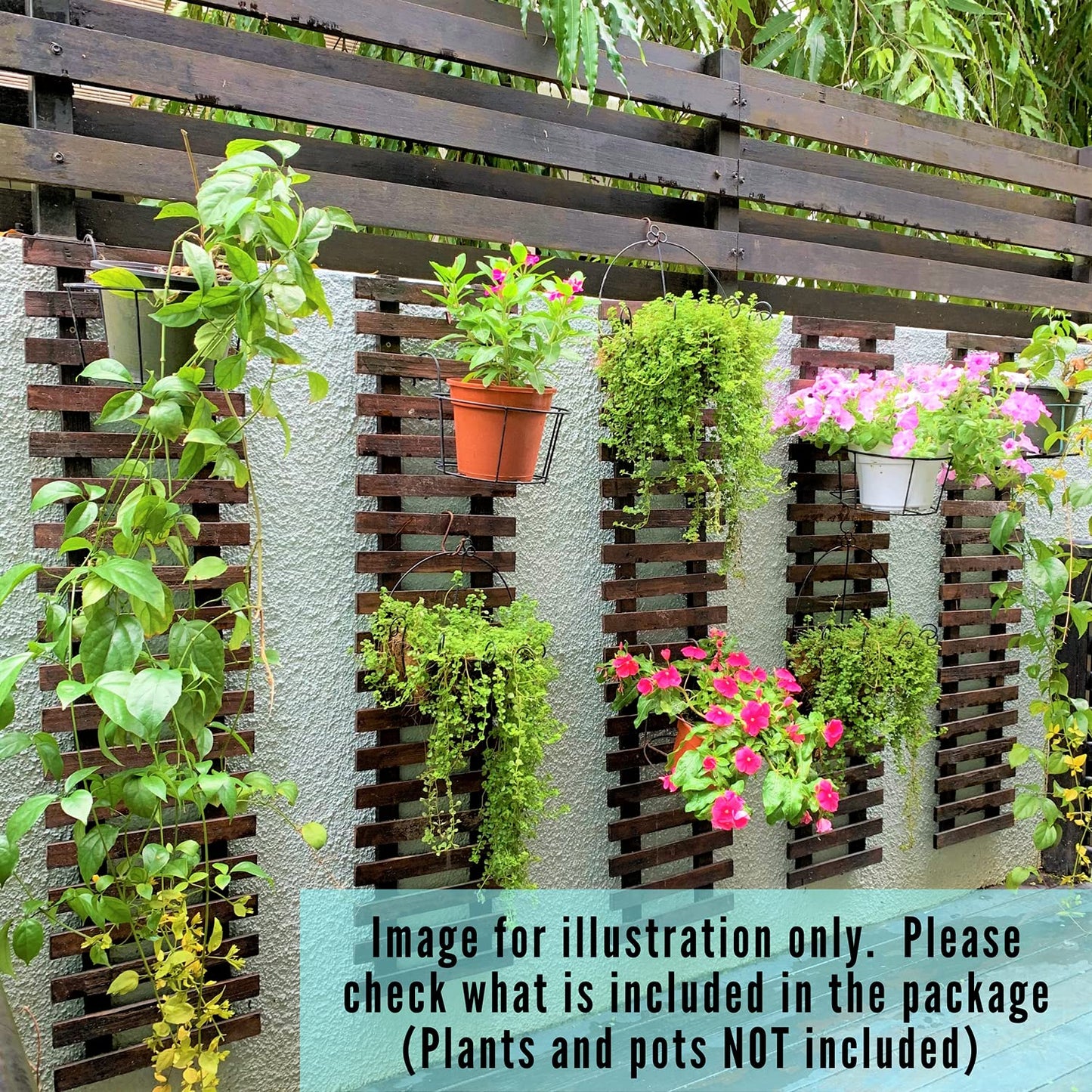 LalaGreen Bundle - 5" Pot + 35.4" Wooden Plant Holder, Black Self Watering Pot, Wooden Hanging Planters for Indoor Plants, Wall Mounted Plant Stand Ladder Outdoor Vertical Garden, Wall Hanging Pots