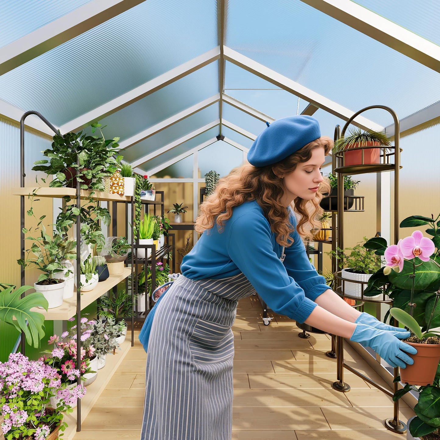 8x10 FT Greenhouse for Outdoors, Polycarbonate Greenhouse with Roof Vent, Ground Nails, Lockable Push Door, Aluminum Large Walk-in Green House for Outside Garden Backyard, Patio, Lawn, Silver