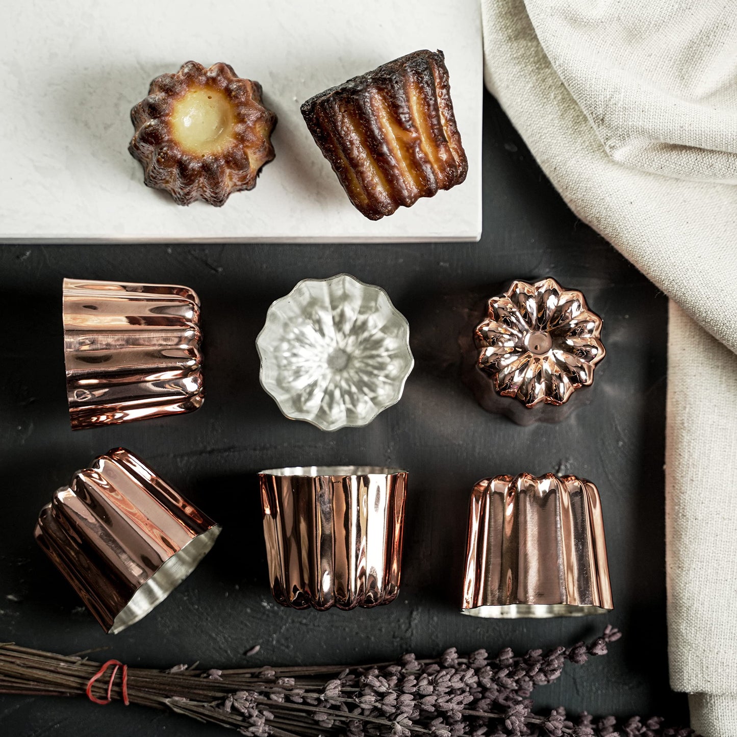 Hakart Set of 6 Copper Canele Molds 2.1 Inch, Traditional Size French Caneles, Nonstick Pastry Caneles