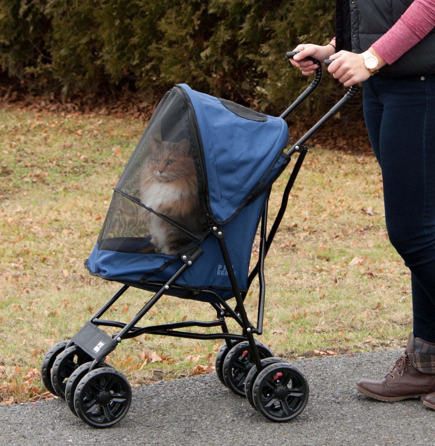 Pet Gear Travel Lite Plus Stroller, Compact, Easy Fold, No Assembly Required, Large Wheels for Cats and Dogs up to 15 pounds, New Dark Sapphire