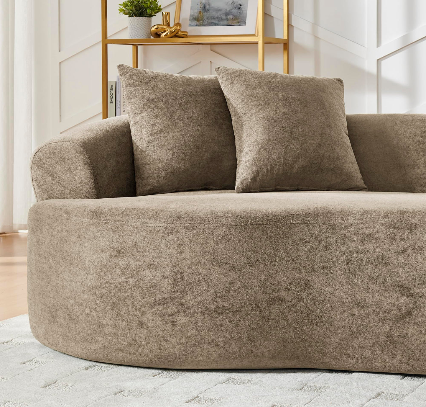 KEIKI 113" Oversized Chenille Curved Modular Sectional Sofa with High-Density Sponge, Upholstered Modern 4-Seater Compression Cloud Couch, No Assembly Needed, for Apartment, Living Room, Light Brown