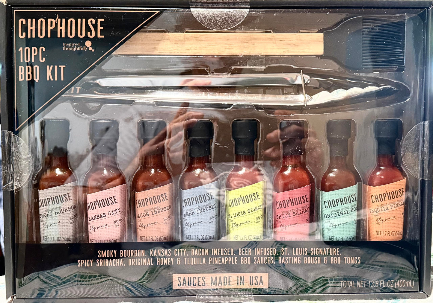 Chophouse BBQ Sauce Gift Set by Thoughtfully – 8 Gourmet BBQ Sauces + Stainless Steel Tongs & Basting Brush – Sweet, Spicy & Smoky Flavors for Grilling