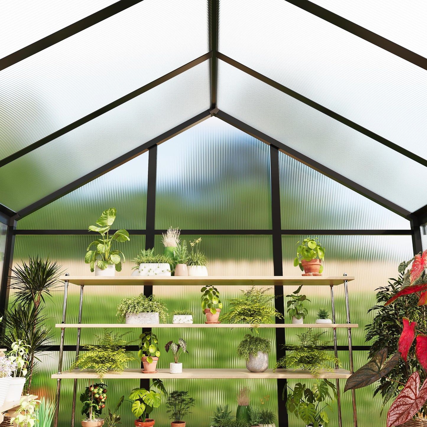 Greenhouse, 6x8 Ft Outdoor Greenhouses, Greenhouse Kit, Portablee Greenhouses with Ground Nails and Vent Windows, Sliding Lockable Door, Polycarbonate Green House for Outside Garden Backyard, Black