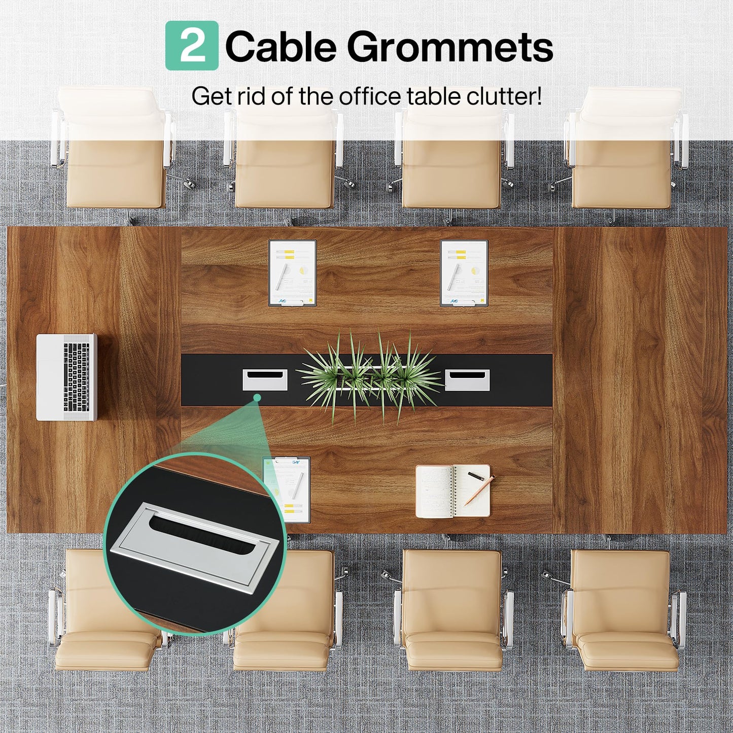 Tribesigns 8FT Conference Table, 94.49 L x 47.24 W x 29.53 H Inches Large Meeting Podcast Table for 10 People, Business Style Wooden Training Table with Strong Metal Frame for Office Conference