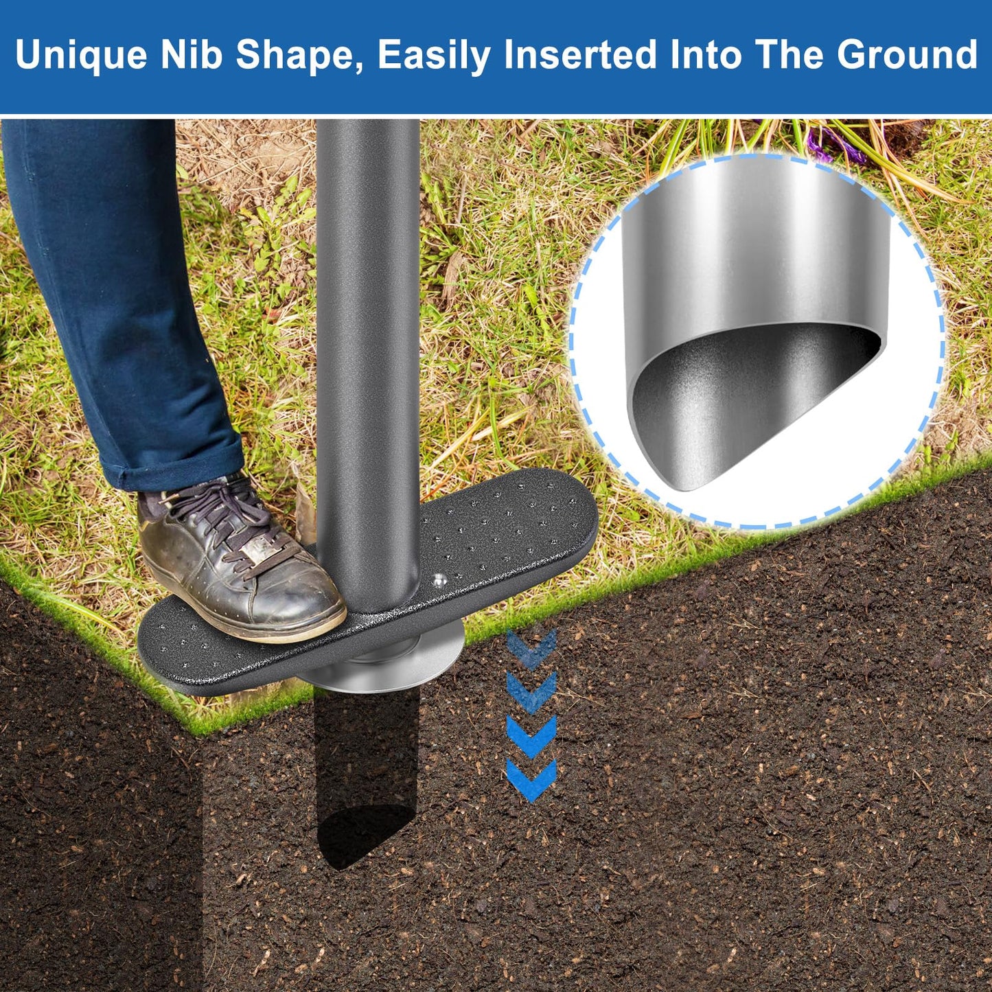 BeneLabel Garden Bulb Planter Tool with Adjustable Digging Depth from 3 to 6 Inch Grass Plugger Tool with Long Handle Bulb Transplanter Tool for Digging, Planting, Grass Repair
