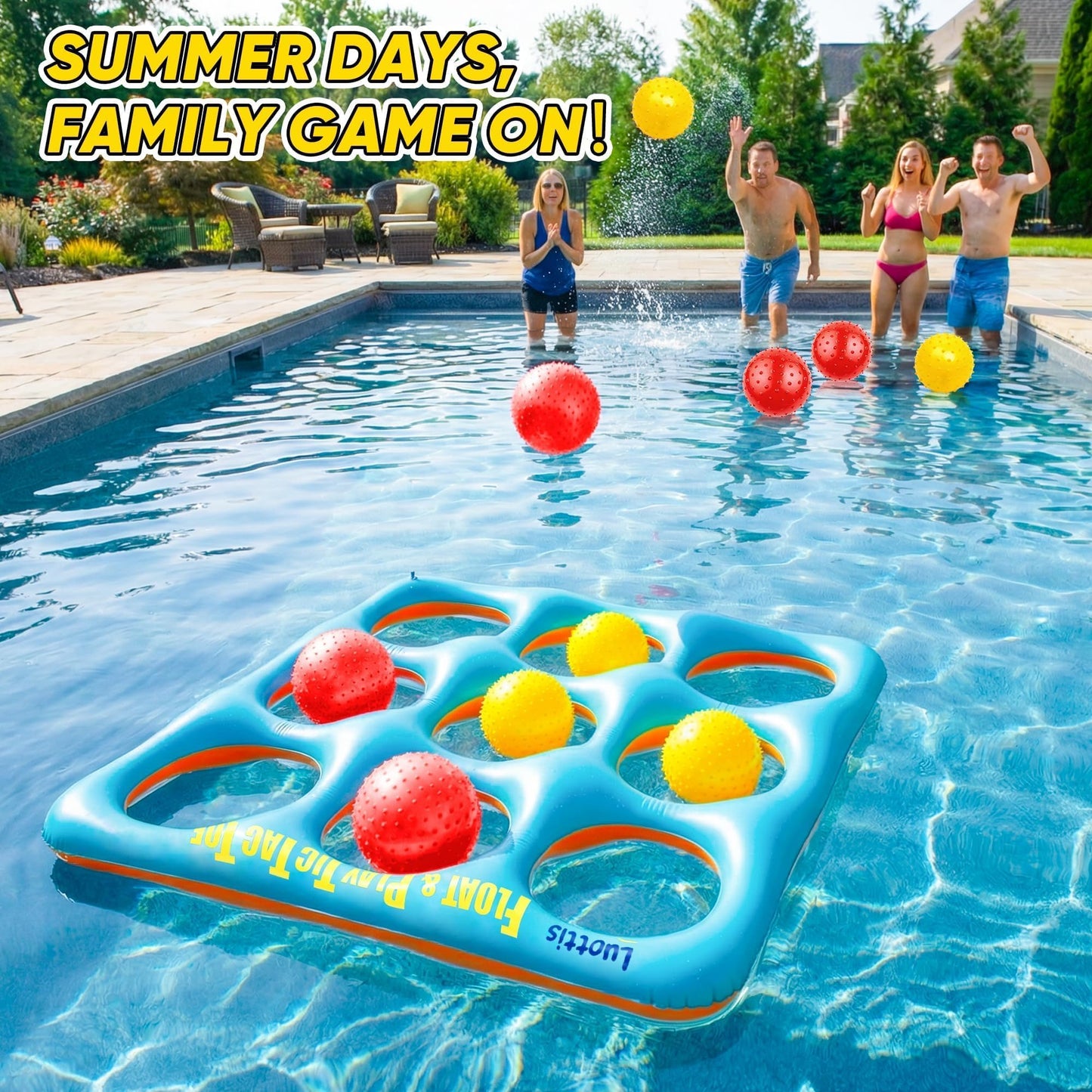Luottis Inflatable Tic Tac Toe Pool Game Set – Pool Toys with 10 Balls, Fun for Kids, Teens, Adults, Family, Party, Beach, Outdoor & Indoor, 2-10 Players