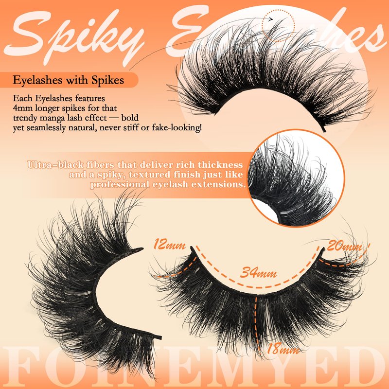 Faux Mink Lashes Manga Look Spiky Strip Lashes Volume False Eyelashes 14 Pairs Dramatic Eyelashes 20mm Long Lash D-Curly Strips Lashes Pack