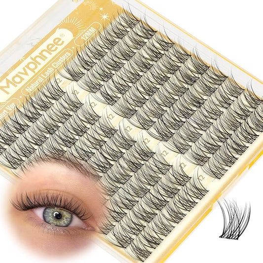 12MM Natural Eyelash Clusters Clear Band Lash Clusters Fluffy Individual Lashes DIY Cluster Lashes Wispy Cluster Eyelash Extensions for Polished Look (108PCS, CC Curve)