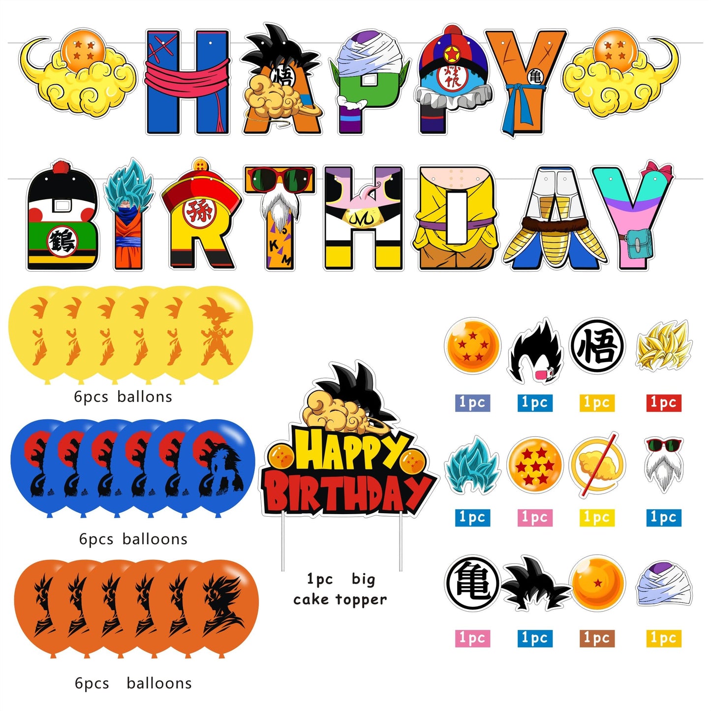 Q Cartoon For Party Supplies,Birthday Decorations Set Include Banner, Balloons, Hanging Swirls, Cake Cupcake Toppers for Boys Girls Party.
