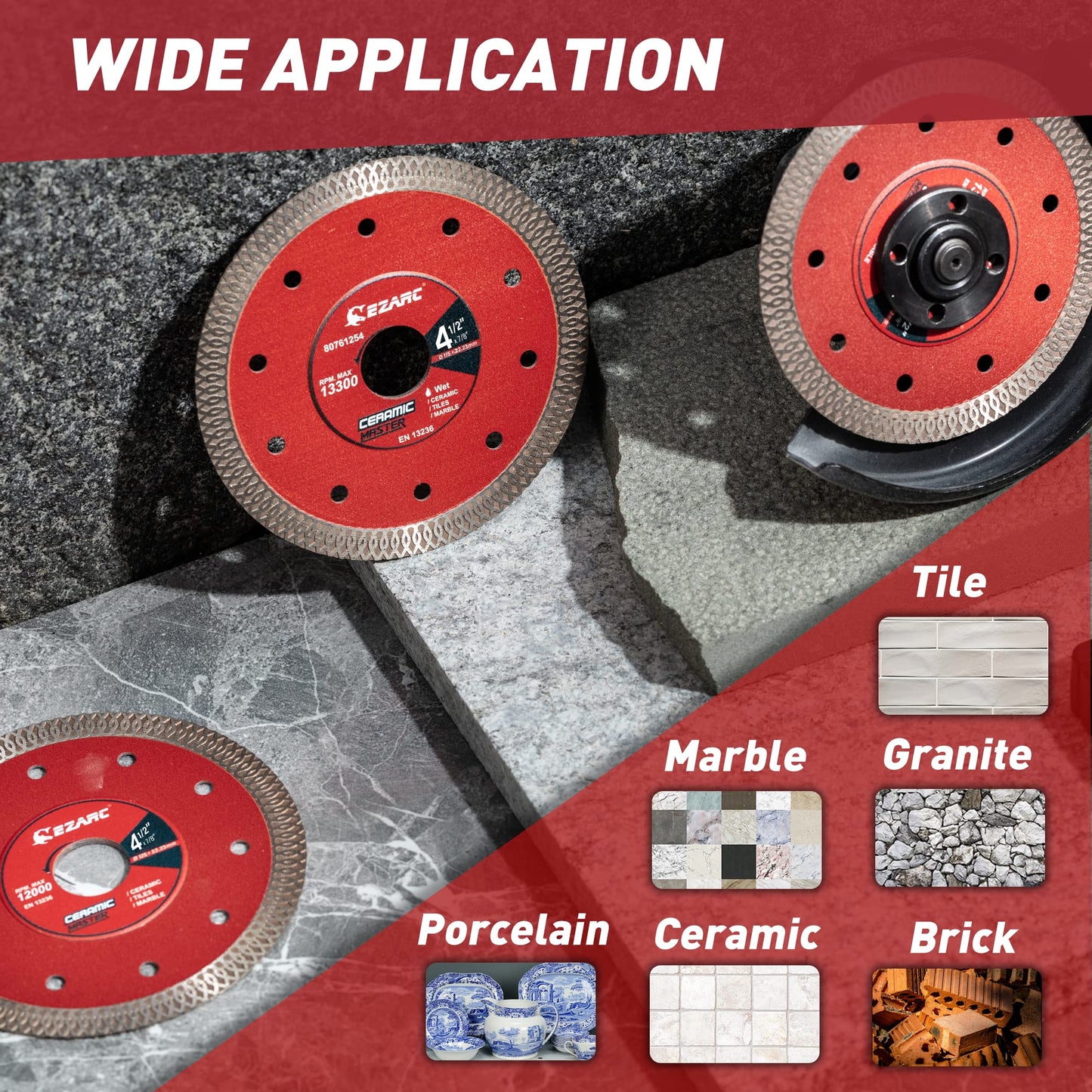 EZARC 4-1/2 inch Super Thin Diamond Blade, Diamond Saw Blades for Angle Grinder, 4.5" Tile Blade for Smooth Cutting Porcelain Ceramic Granite Marble Tile, 7/8"-20mm-5/8 Arbor (2-Pack)