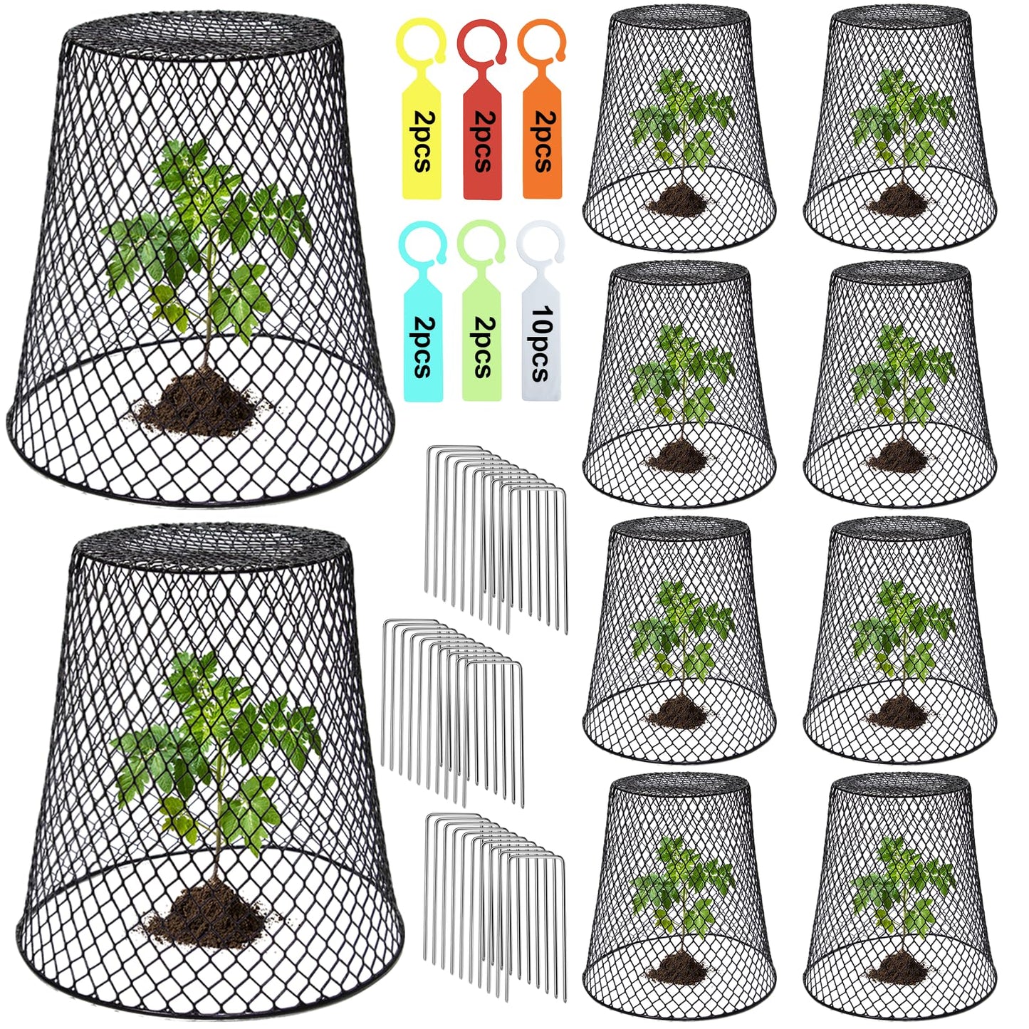 Dukelai 10 Pcs 9.13"Ã9.13" Chicken Wire Cloche Plant Covers Garden Netting Metal Heavy Duty Plant Protectors from Animals for Keeping Bunnies Chicken Squirrels Birds Other Out