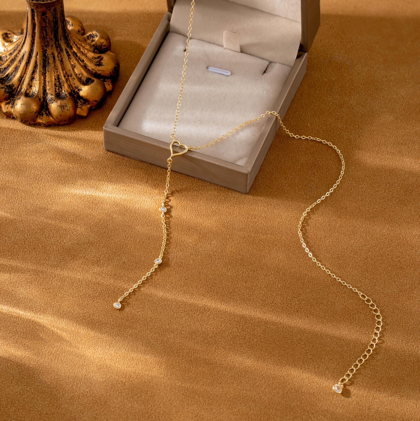 CHESKY Lariat Gold Necklace for Women, Dainty Long Necklace 14k Gold Plated Y-Shaped Pendant Necklace Trendy Love Necklaces Simple Gold Jewelry for Women Gifts