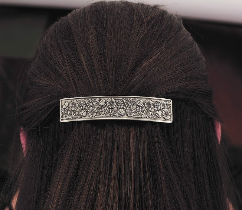 Danforth Wild Rose Hair Barrette – Handcrafted Pewter Hair Barrettes For Women – Thick Hair Clips For Women – ¾” x 3 ½”, Made In USA