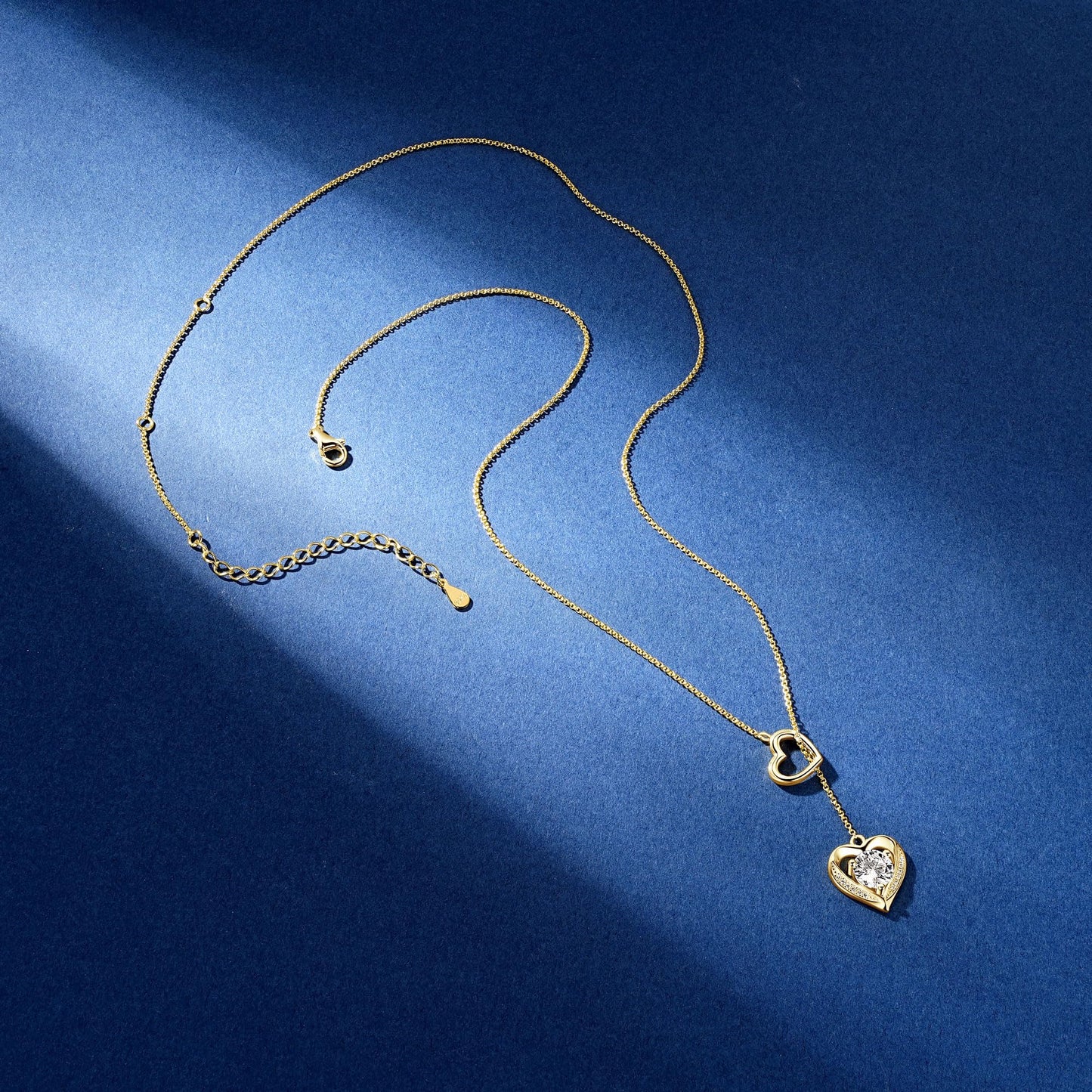 Moissanite Lariat Necklace for Women Heart Slip Chain Necklace 16-20 Inches Adjustable Long Chain Y Shape Necklace Gold Plated 925 Sterling Silver Love Pendant Jewelry Gifts for Wife, Girlfriend, Mom, Birthday, Anniversary Present