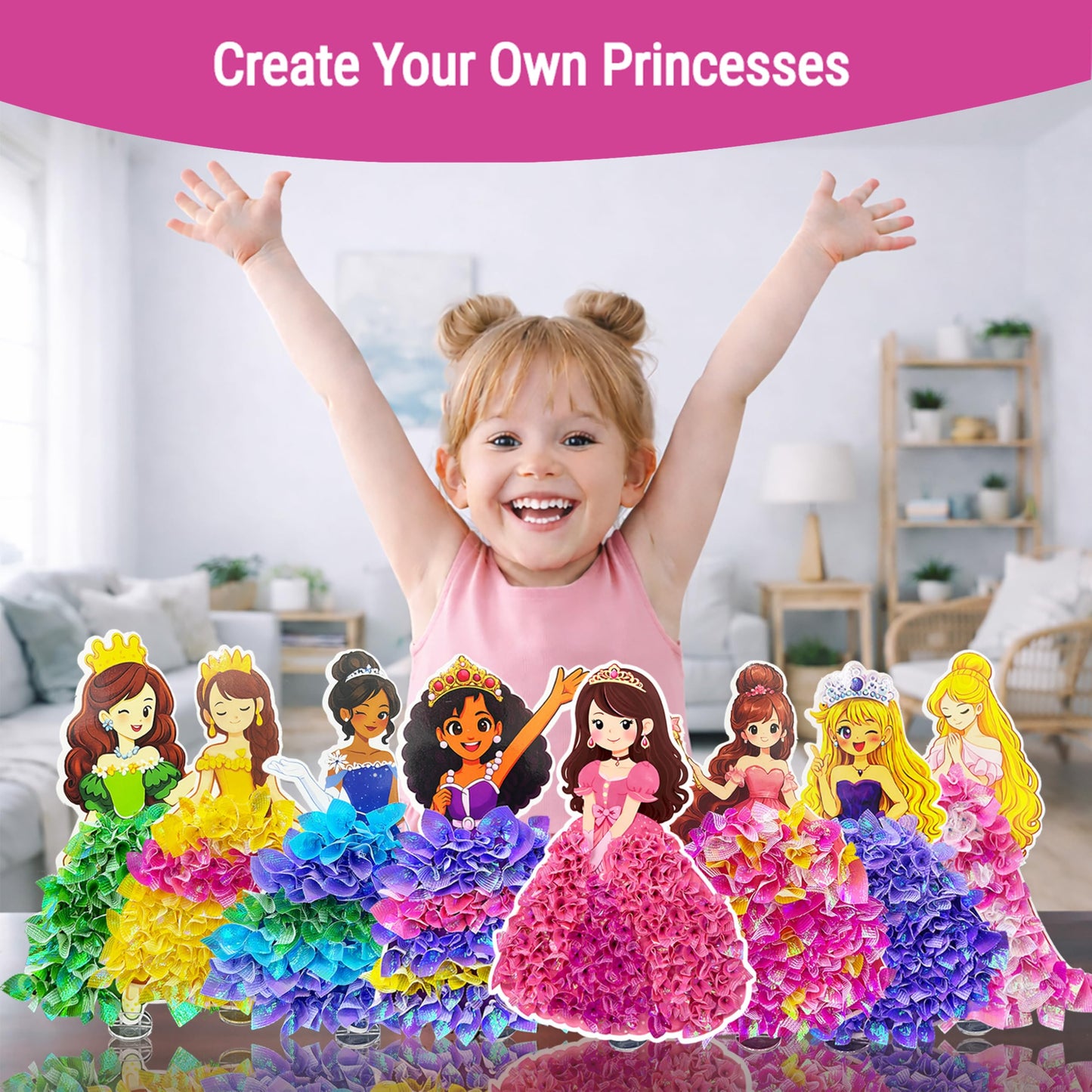 PoKraft Magical Princesses Poke Art, Paper Craft Kit with Gift Bag, Mess-Free Fun for Kids 3-9, Colorful DIY Activity Toys Games, Perfect Birthday Gifts for Girls, Builds Fine Motor Skills
