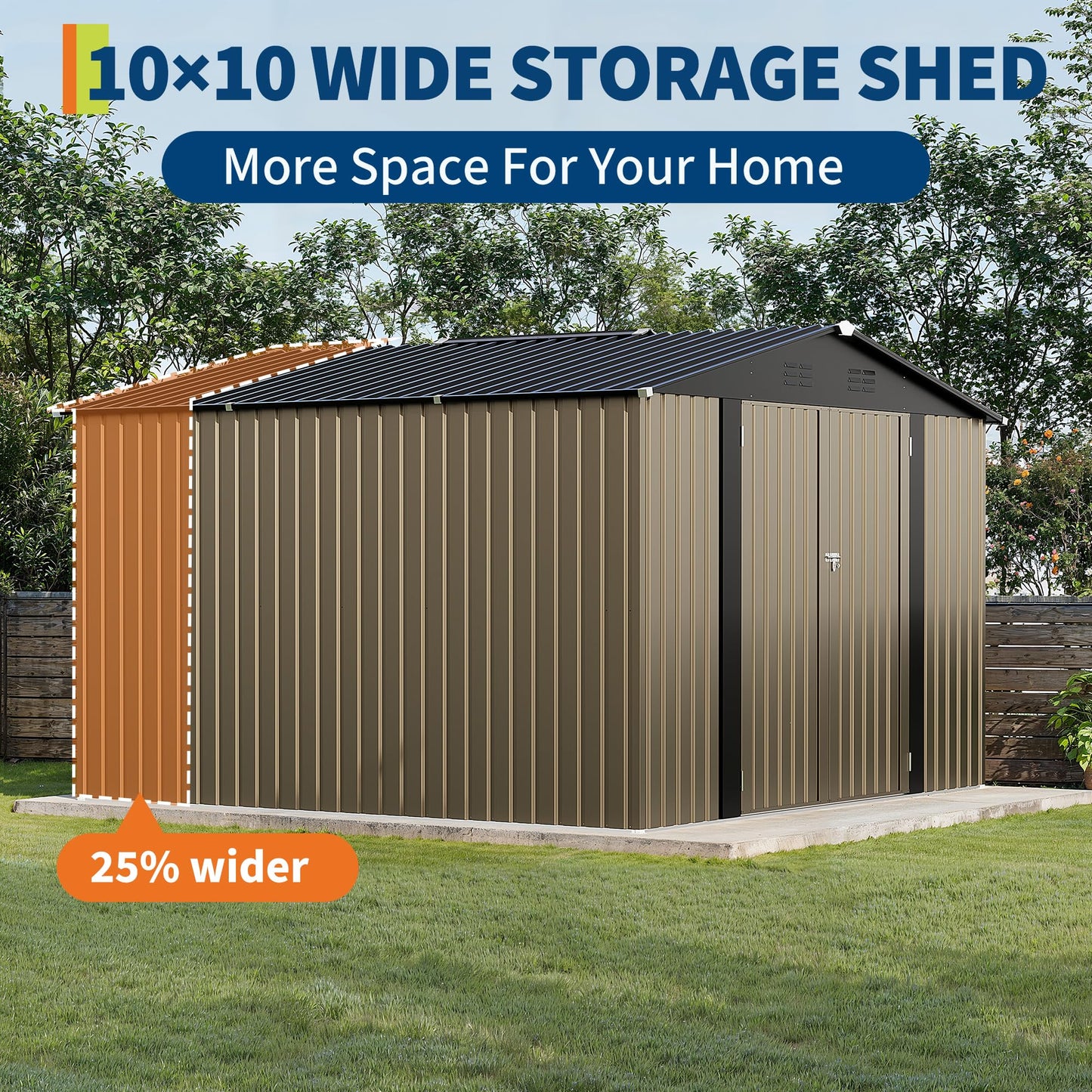 10 x 10 FT Outdoor Storage Shed,Metal Garden Sheds&Outdoor Storage Clearance, Large Tool Shed Outdoor with Single Lockable Door,Ideal Storage House for Backyard Garden Patio Lawn