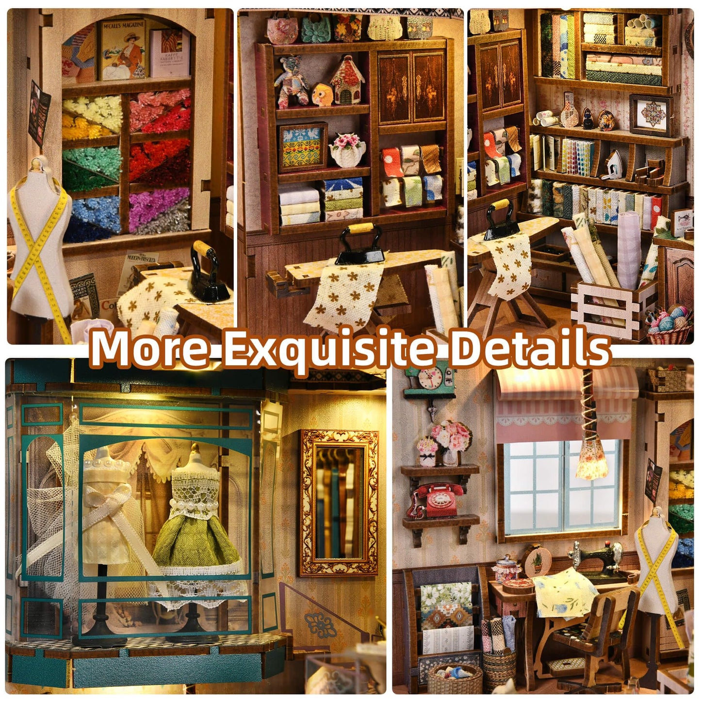fifijoy Book Nook Kit - Sewing Room DIY Miniature House Dollhouse Kit for Adults and Teens, Booknook Tiny House Bookshelf Decor 3D Wooden Puzzle, Gifts for Family and Friends