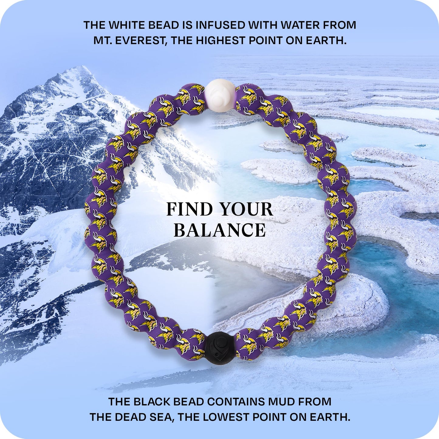 Lokai Silicone Beaded Bracelet for Men & Women, NFL Football Collection - Minnesota Vikings, Logo, Medium - Silicone Jewelry Fashion Bracelet Slides-On for Comfortable Fit