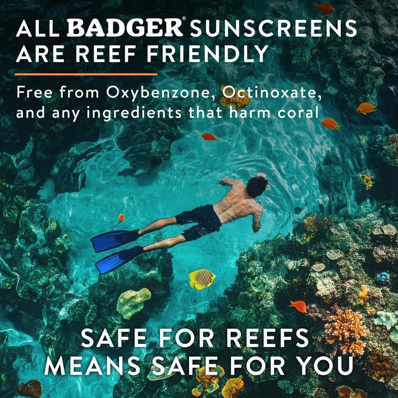 Badger Reef Safe Mineral Sunscreen, SPF 50, 98% Organic with Zinc Oxide, Non Toxic, Water Resistant, Unscented & Hypoallergenic, Broad - Spectrum, For Adventure & Sport, 2.9 fl oz (2 Pack)
