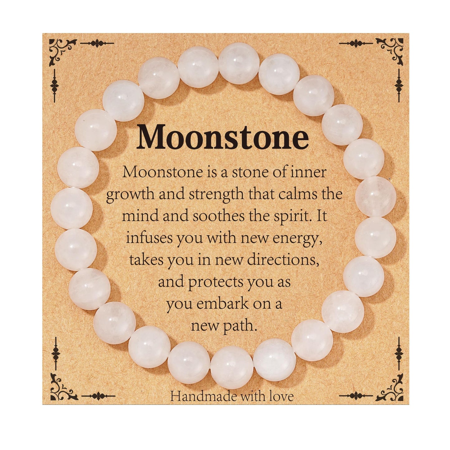 Gnamy Moonstone Beads Bracelet for Women, Healing Crystal Bracelet for Spiritual Healing Positive Energy Stress Relief, Natural Stone Stretch Beaded Bracelets Birthday Jewelry Gifts for Daughter Friends Girlfriend Her
