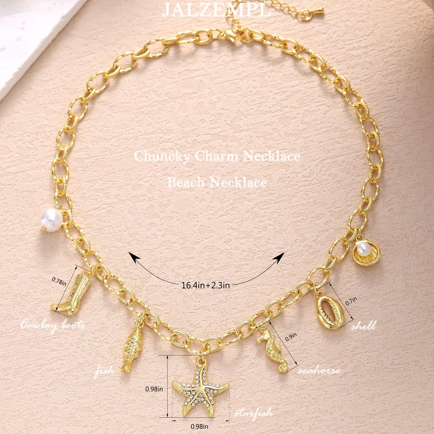 Chunky Charm Cross Pearl Necklace For Women Seashell Shell Starfish Beach Bow 14K Gold Plated Pendant Summer Jewelry (02 Starfish)