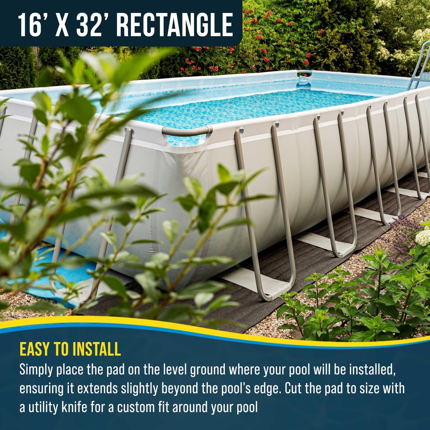 U.S. Pool Supply Ground Shield 16-Foot x 32-Foot Rectangle Heavy Duty Pool Liner Pad for Above Ground Swimming Pools - Protects Pool Liner, Prevents Punctures, Eco-Friendly Fabric - Extends Liner Life