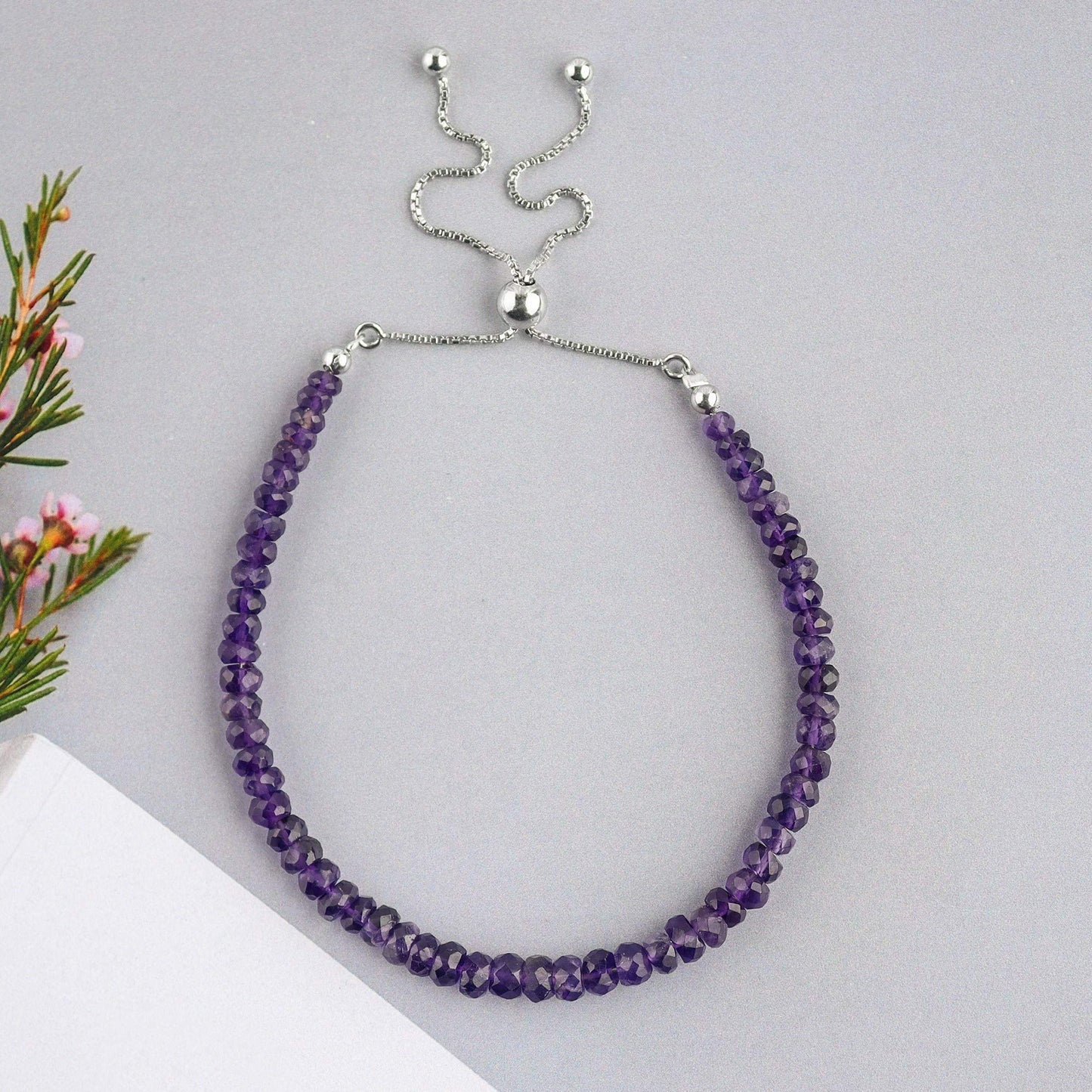 OdrillionGems Natural Purple Amethyst Gemstones Beaded Bolo Bracelets 925 Sterling Silver Adjustable Slider Chain Chakra Crystals February Birthstones Wedding Handmade Jewelry Gift for Women 6+4inch