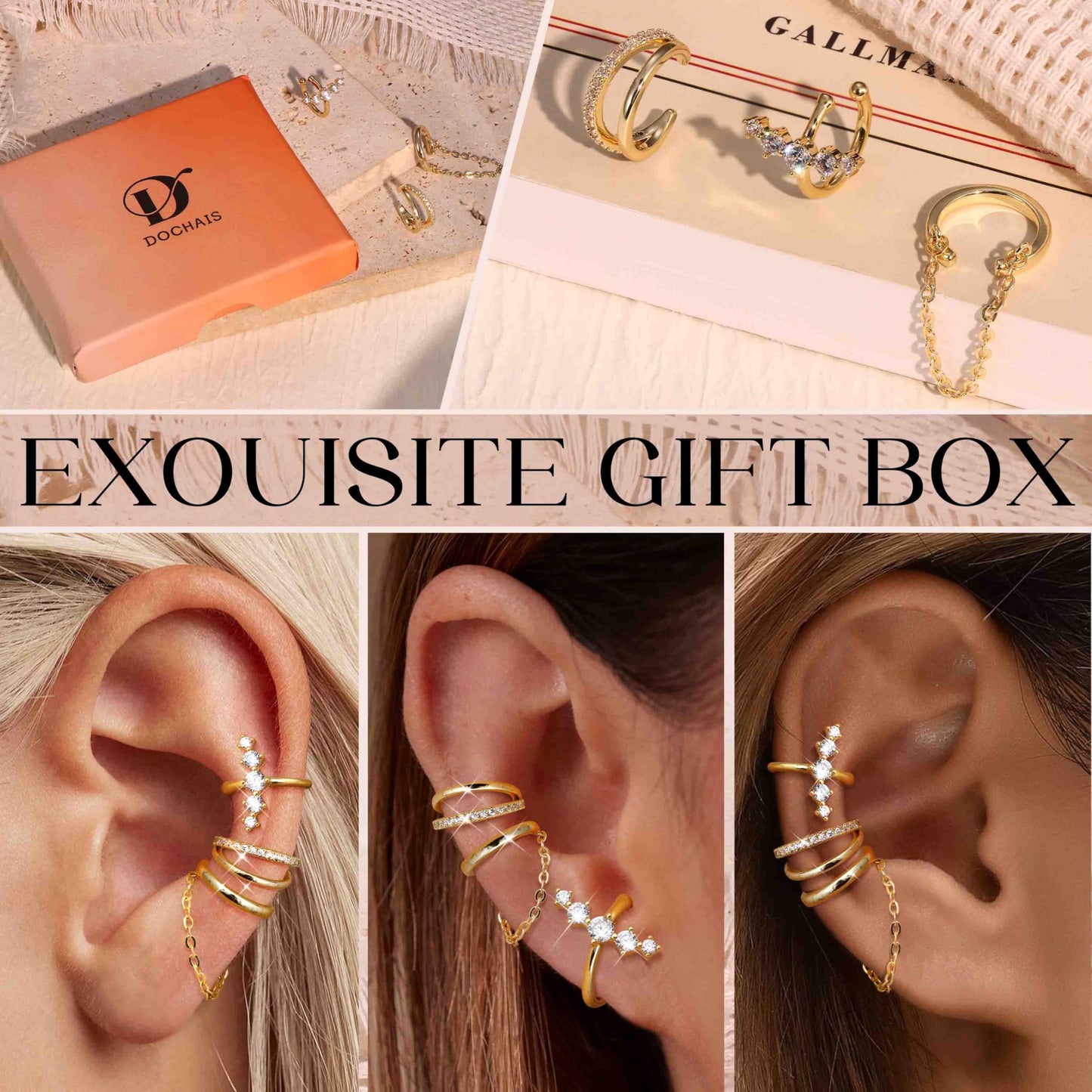 Dochais Ear Cuff Earrings for Women Non Piercing 14K Gold Plated Ear Cuff for Non Pierced Ears Clip on Cartilage Earring Dainty Fake Earrings G4