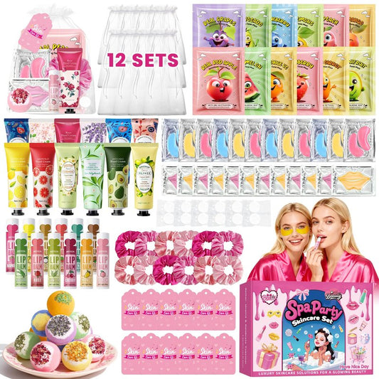 CHANGARLOAD 121 PCS Spa Party Supplies for Girls, Spa Party Favors Set with Face Masks, Lip Balm, Hand Cream, Under Eye Patches, Lip Mask, Foot Bath Bombs, Gift Bags for Birthday Sleepover