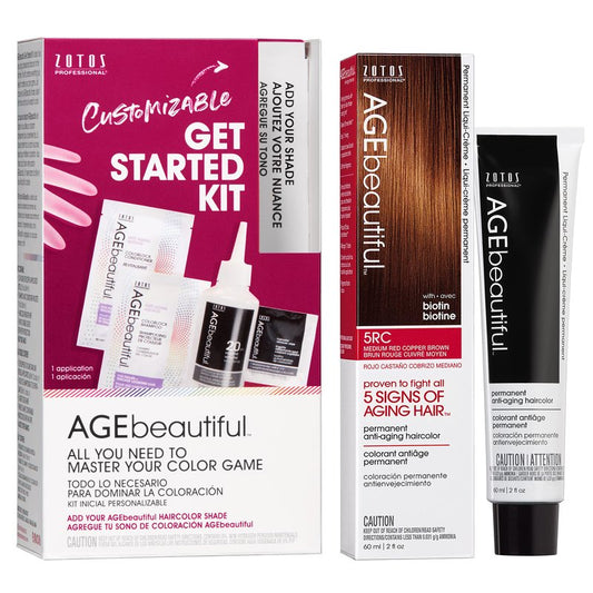 AGE beautiful Permanent Hair Color Dye Liqui Creme & Developer Starter Kit | 100% Gray Coverage | Anti-Aging | Biotin for Thicker, Fuller, Healthier Hair | 5RC Medium Red Copper Brown