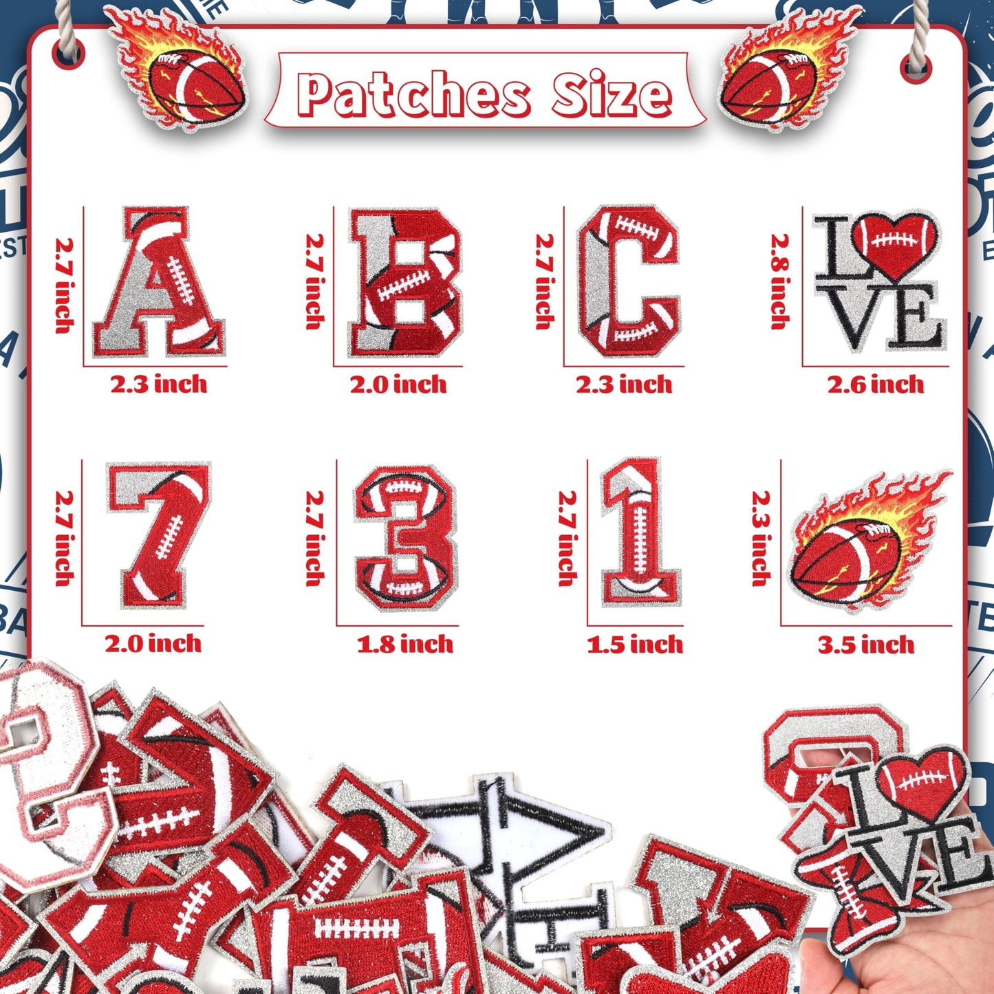 Meneng Football Iron On Letters Patches: 48PCS Glittering Embroidered Appliques A-Z Alphabet and 0-9 - Football DIY Crafts for Customizing Clothing Jackets Backpacks Hats Jerseys Name Number