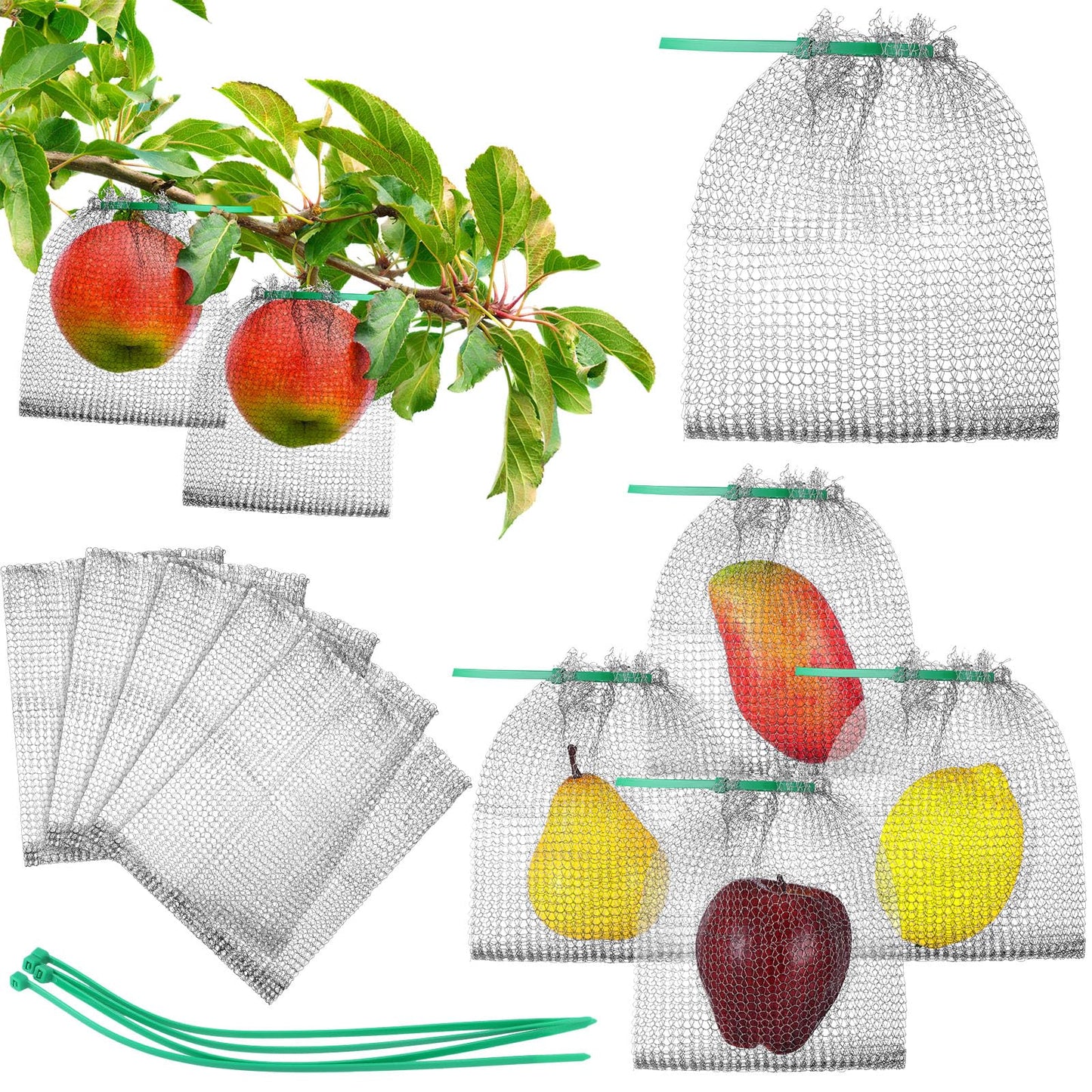 Cosblank 48 Pcs Fruit Protection Bags for Fruit Trees Stainless Steel Mesh Bags Bulk 6 x 8 Inch Reusable Barrier Bags with Ties for Plant Berries Vegetables or Plant Root Protection