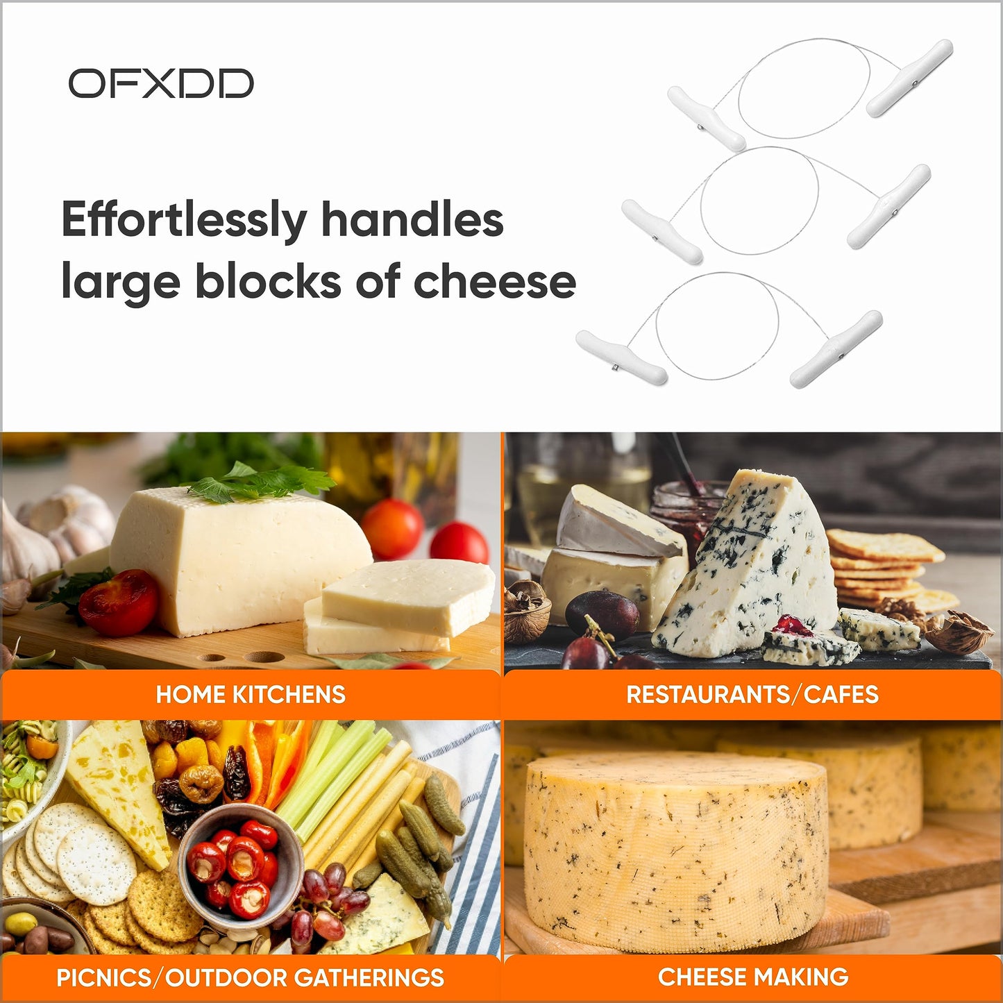 Cheese Slicer Wire 23.6 Inch - Stainless Steel Cheese Cutter with Wire - String for Block Cheese with Handles, 2 Pcs
