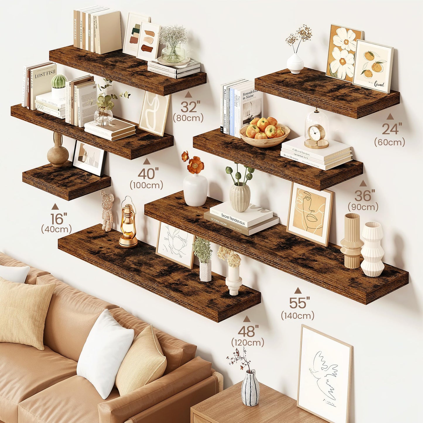 Vivelove Floating Shelves for Wall Mounted, 24 Inch Bathroom Shelves, Display Shelf for Living Room Kitchen Bedroom Office Farmhouse Home Decor, 24" X 9.3" X 1.5" - Set of 2, Rustic Brown