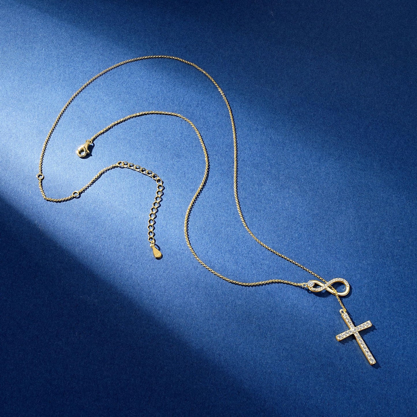 Moissanite Cross Lariat Necklace for Women Infinity Loop Cross Necklace 925 Sterling Silver Trendy Dainty Long Y Shape V-neck Necklace Jewelry Gifts for Wife, Girlfriend, Mom, Birthday, Anniversary Present