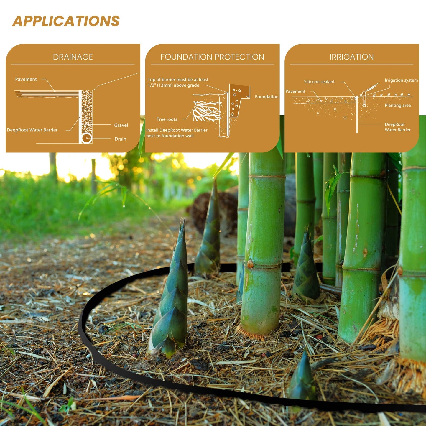 DeepRoot Water Barrier, Versatile Bamboo Barrier, Easy-to-Install Garden Barrier for Landscaping and Protection, Durable, Flexible, 18" x 50' Roll-30 mil Thickness, Black (WB 18/30-50)